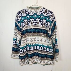 Vintage Made in USA Fair Isle Crew Neck Multi-color Sweater Size Medium